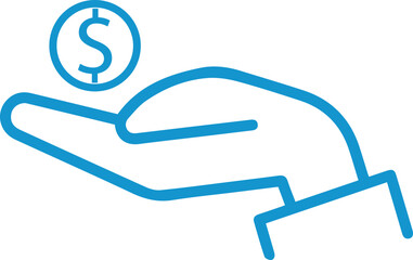 Red outline, open hand, dollar symbol, money concept, financial icon minimalist design, flat illustration graphic representation, business pictogram	