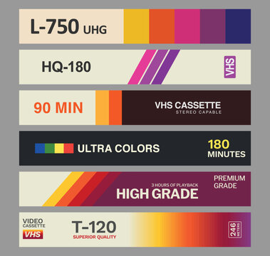 six retro vintage vhs cassette covers side view template combo 90s 80s memories nostalgia blank covers mockup