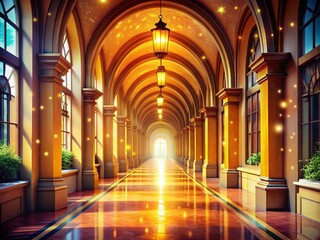 Obraz premium Sunlit Archway Hallway: Bokeh Effect Digital Art - Stock Photo