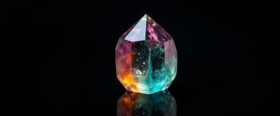 Desktop Wallpaper. Colorful Iridescent Crystal on Black Background