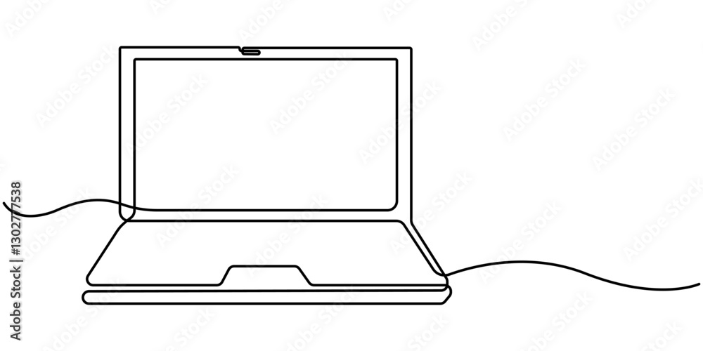 Fototapete continuous line drawing of a computer monitor. linear background of laptop sign. continuous line dra