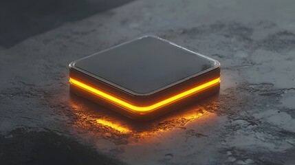 Abstract glowing square object on textured surface