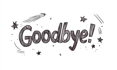 goodbye text with cute doodles in black and white drawing style