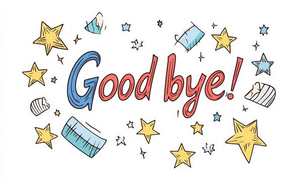 good bye text in colorful playful handwritten style