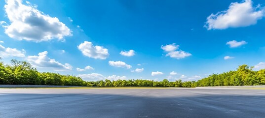 Fototapeta premium Empty Asphalt Road with Lush Trees and a Clear Sky