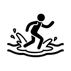 Puddle splash vector illustration depicts a person joyfully running through water at a playful moment in an outdoor setting