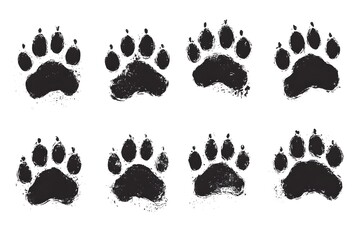 Fototapeta premium Set of Grunge Dog Paw Prints. Black Silhouettes in Ink Style, 