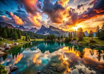 Surreal Dolomites Sunset: Vibrant Colors Paint Lake Limides