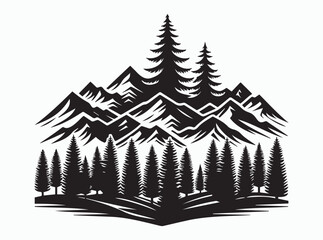 Obraz premium Pine Tree Silhouette in Majestic Mountain Landscape with Scenic Views and Natural Beauty