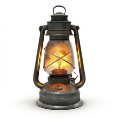 Rusty antique lantern illuminates, studio shot