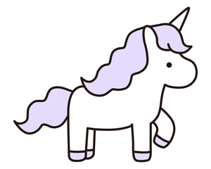 かわいいユニコーンのベクターイラスト。馬、動物、ドリーミー、線