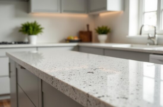 Modern kitchen design with granite countertop in bright interior setting