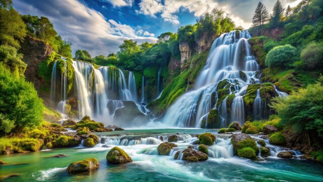 Stunning high-resolution photography showcases the Cascata del Rio Bianco's breathtaking landscape in Stenico, Italy.