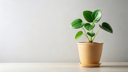 Stylish indoor plant, heart-leaf in a beige pot, minimalist design on a pristine white background.