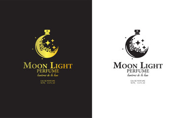 Moon Light Logo Perfume Brand with Uniques Style of Prefume Bottle in Shape of Crescent Moon Glowing Unique Vector Art