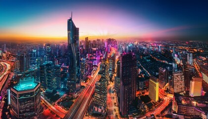 Fototapeta premium The future unfolds in dazzling hues and lights. 