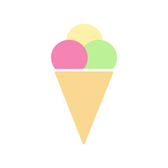 Vanilla, fruit, berry and pistachio ice cream scoop in a waffle cone World Ice Cream Day Pictogram