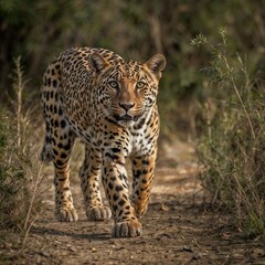 Naklejka premium Leopard seeing left side