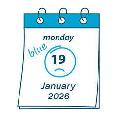 Spring bound calendar pages Monday 19 January 2026 Data Stroke around and Blue Freehand inscription