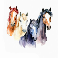 Watercolor horse hand drawn colorful illustration isolated on white background, decorative animal for greeting card, invitation, scrapbook, mascot or package design, page idea