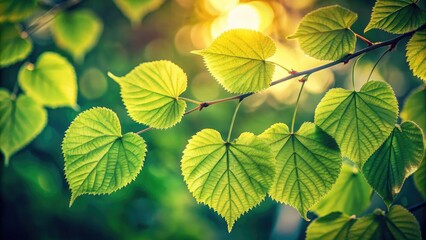 Fototapeta premium Vintage photo: Linden Leaves' fresh green sprig, a botanical study in nature's detail.