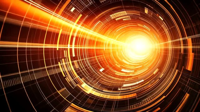 Futuristic orange tunnel, digital data stream, technology background, abstract concept, website header