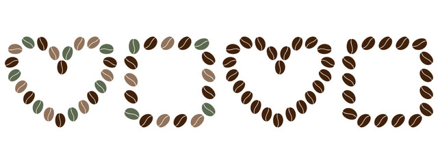 Brown, green and dark Coffee Beans shape Hearts and Squares Frame border Copy space Template Set 4