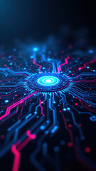 A digital abstract of a network or data center with circuitry-like patterns.