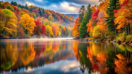 Fototapeta premium Western Massachusetts' Berkshire Hills ablaze in fall foliage: long exposures reveal the autumn's breathtaking beauty.
