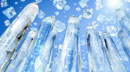 Majestic Close-Up of Shiny Ice Crystals Against a Clear Blue Sky