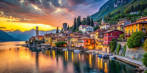 Fototapeta premium Timelapse: Varenna, Lake Como, Italy - Charming Italian Village Sunset