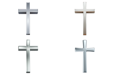 Shiny Metallic Silver Cross on White Background