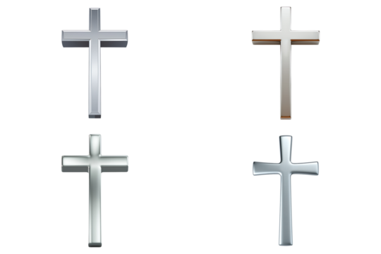 Shiny Metallic Silver Cross on White Background