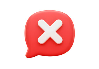 Obraz premium 3D Red Speech Bubble With White Cross Mark Symbol Isolated on a Transparent Background PNG.