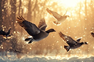 Obraz premium Gracious Arrival of Snow Geese: Vibrant Canadian Angels in Serene Natural Habitat