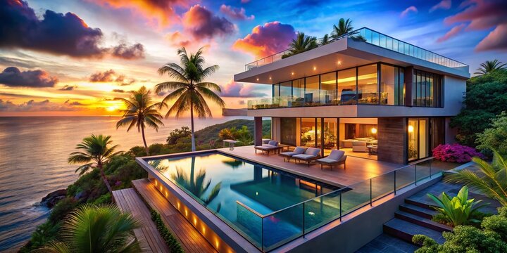 Tropical Island Paradise: Luxury Villa with Ocean View, Secluded Beach, Stunning Architecture