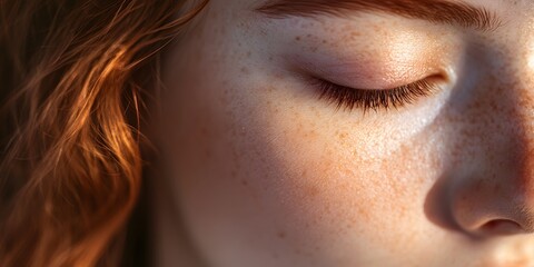 Obraz premium Close-Up Portrait of Freckled Skin and Natural Beauty in Soft Light