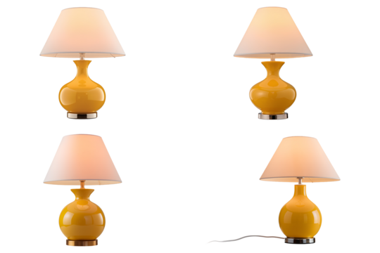 Glossy Yellow Table Lamp with White Conical Shade