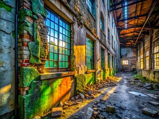 Fototapeta premium Urban Exploration: Gray Stone Texture, Abandoned Building, Decaying Structure, Industrial Ruins, Grunge Photography