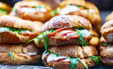 Freshly prepared sandwiches sold in a fast food restaurant