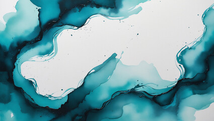 Obraz premium Vibrant Teal and Turquoise Watercolor Painting with Artistic Brush Strokes on White Canvas