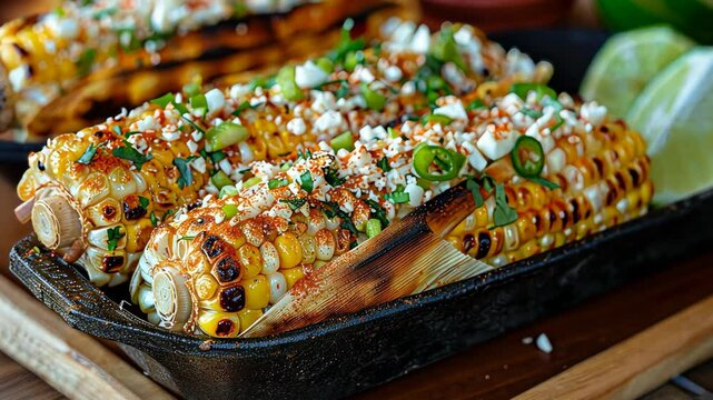 Rich Mexican street corn, Elote. Mexican food