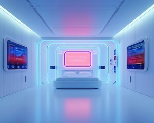 Futuristic dormitory with interactive smart walls and automated lighting, Real Estate  Dormitory  Architecture, hightech living