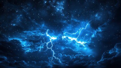 Night sky with lightning and stars.