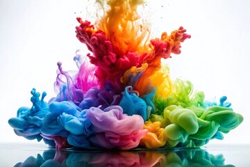 Vibrant Ink Drop Underwater Explosion, Colorful Fluid Art, Abstract Water Splash, Isolated White Background
