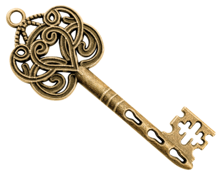 Retro vintage brass heart shaped key