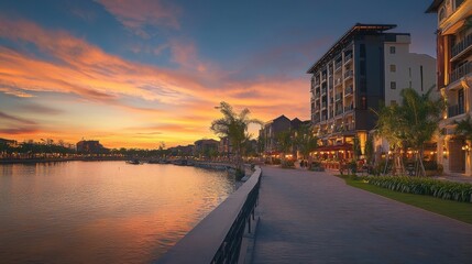 Fototapeta premium Enchanting Hoi An: A Picturesque Town Under a Stunning Sunset Sky