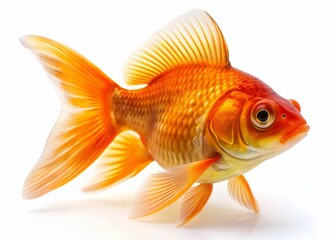Vibrant Orange Goldfish in Panoramic White Studio Setting - Stock Photo
