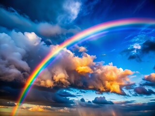 Fototapeta premium Vibrant Rainbow Arcing Across a Post-Rain Sky - Stock Photo