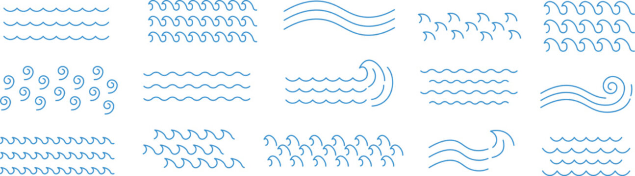 波の線画イラストセット（カラー）
